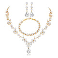 Jewelry Set for Women, Necklace Dangle Earrings Bracelet Set with White AAA Cubic Zirconia, Allergy Free Wedding Party Jewelry for Bridal Bridesmaid - color: Necklace + Earrings + Bracelet- gold plated