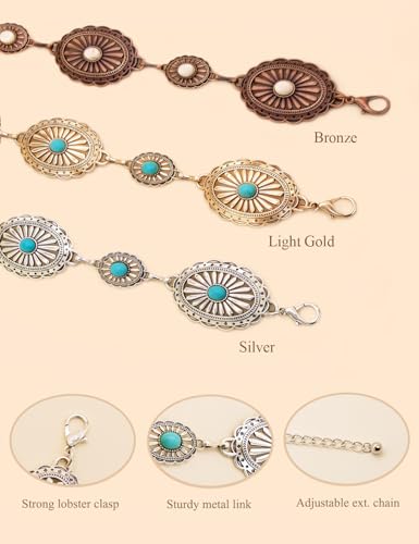 TOPACC Western Metal Concho Belt for Women Cowgirl Chain Belts for Dresses Jeans Country Concert Outfit - color: F Bronze, size: Fit Waist: 26-28 in