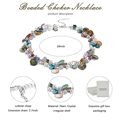 Noessla Layered Beaded Chunky Necklace for Women Boho Two-color Shell Statement Necklace Fashion Collar Costume Jewelry Gifts for Mum - color: 14-Colorful