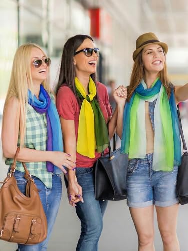 6 Pieces Scarves for Women Ladies Lightweight Silk Gorgeous Floral Pattern Lotus Print Chiffon Scarves - color: Multicolored