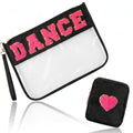 Hillban 2 Pcs Dance Recital Gifts Makeup Bags Chenille Letter Bags for Dance Team Gifts PVC Clear Cheer Case Toiletry Zipper Pouch for Women Ballet Competition Accessories Dancer Stuff - style: Dance Theme