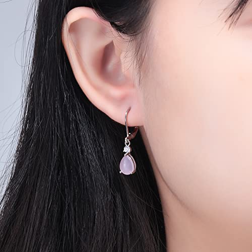 CiNily Teardrop Leverback Dangle Earrings for Women Hypoallergenic 14K Gold Plated Cubic Zircon Drop Earrings Fashion Crystal Earrings for Girls Jewelry Christmas Gifts - color: Rose Quartz