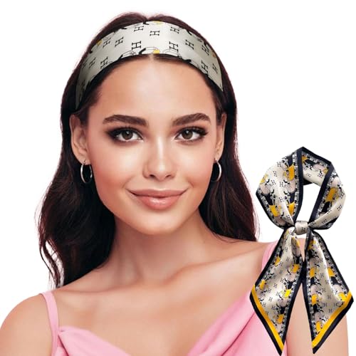 Sumolux Head Hair Scarf for Women Neck Purse Bag Handbags Scarf Like Silk - color: Black Yellow H