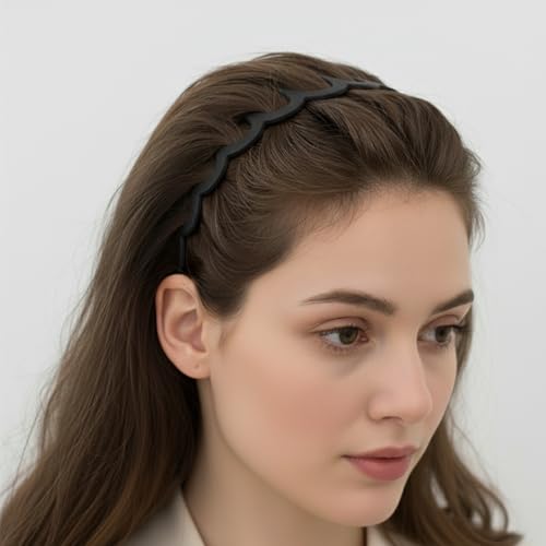 Set of 8 Non Slip Plastic Headbands for Women Men Teen and Girls, Black Matte Material Hair Bands, Wide and Skinny Head Bands with Teeth Comb (4 Styles Set 2) - size: 1 Count (Set of 8 headbands, 4 styles Set 2)
