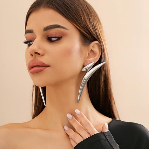 Unique Large Y2k Gold Statement Dangle Earrings for Women Exaggerated Big Irregular Oversized Silver Dangling Drop Earring Vintage Punk Jewelry Accessories - color: Silver