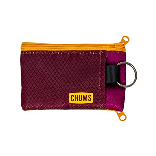 Chums Surfshorts Wallet - Solid Colors Collection, Lightweight Slim Wallet with RFID Blocking Card & Clear ID Window - Zippered Minimalist Wallet w/Key Ring - color: WINE/BERRY