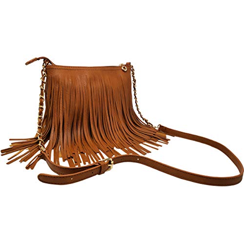 Solene Fringe Crossbody Shoulder Bag with Strap, Tassel Messenger bag, Country Style Western Fringe Purse for Women - color: Tan