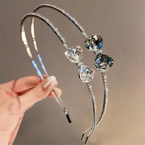 AIBFRID Metal Headbands for Women Fashion Rhinestone Headband with Bow, Crystal Thin Head Bands for Teen Girls Cute Womens Headbands, 2PCS Girls Trendy Stuff Designer Hair Accessories, White & Black