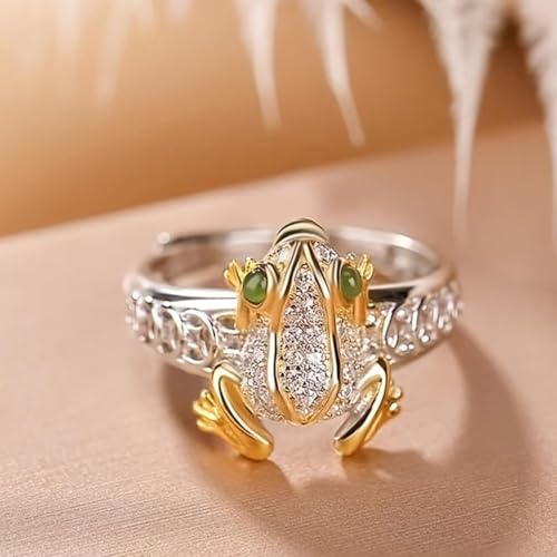 Frog Ring for Women Men Gold And Silver Money Frog Rings Green Rhinestone Cute Animal Ring Bohemian Rings Lucky Wealth Jewelry Accessories Summer Vacation Gifts for Women Men