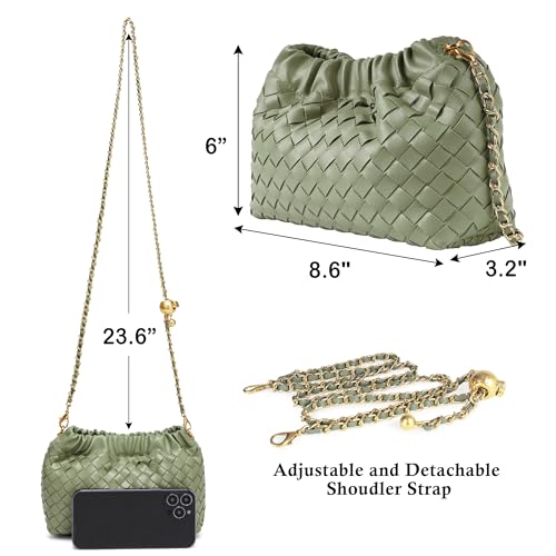 Joryin Woven Women's Crossbody Bag & Evening Purse, Trendy Dumpling Clutch & Hobo Cloud Shoulder Bag Trendy Dumpling Clutch - color: Woven Leather-sage Green