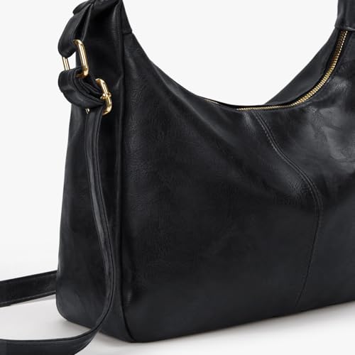 Brown Shoulder Bag for Women,Brown Leather Purse Slouchy Hobo Bags Everyday Purse Daily Commuting Bag with Zipper - color: Black