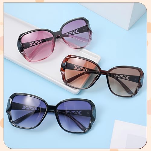 3/4 Pcs Women Large Sunglasses UV 400 Glasses Oversized Classic Trend Ladies Sunglasses with Shiny Large Frame - color: Black/Brown/Purple