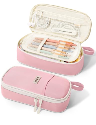 SUNEE Cute Pencil Case, Aesthetic Pen Pouch, Colored Large Pencil Bag with Zipper, Kawaii Stationery Storage and Organizer, School Supplies for Teen and Adult Girls, Pink - color: Pink