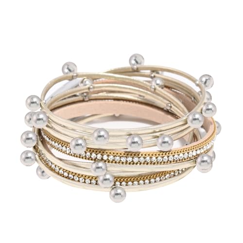 VIBILIA Boho Leather Wrap Bracelets for Women Multi-Layer Bracelets with Strong Clasp Jewelry for Women - color: 07-Beads-Khaki