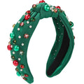 WantGor Pearl Knotted Headband, Women Rhinestone Embellished Hairband Elegant Wide Top Knot Bride Headbands Headpieces Party Fashion Elegant Ladies Hair Band Hair Hoop Accessories (Christmas Green) - color: Christmas Green