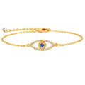Dremmy Studios Gold Bracelet for Women 18K Gold Plated Dainty Paperclip Cubic Zirconia Disc Coin Star Cable Satellite Bead Pearl Simple Boho Minimalist Stacking Layered Link Jewelry Gift - color: Evil Eye A