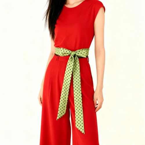 Long Thin Skinny Scarf Satin Neckerchief Ribbon Tie Waist Belt for Women - color: Dot Light Green