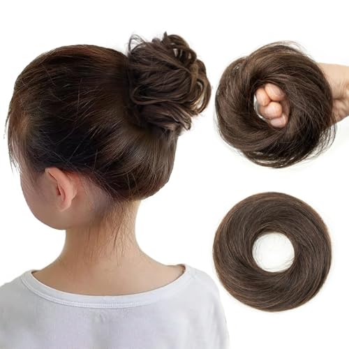 2 PCS Dark Brown Hair Bun, Messy Bun Hair Piece, Soft Fluffy Elastic Scrunchie, 30s Easy Updo for Women & Kids, Ideal for Daily Wear, Ballet, Dance & Office Use - color: Deep Brown, size: 4 Inch