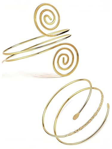 2Pcs Minimalist Simple Swirl Upper Arm Cuff Bracelets for Women Arm Bangle Armlets Adjustable - color: A