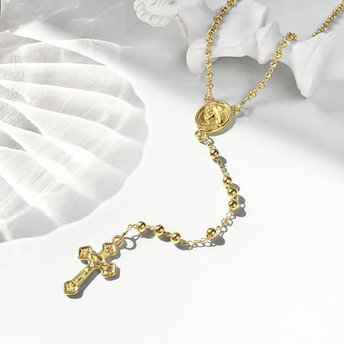 HAXIYA Lariat Gold Necklace for Women Dainty Long Necklace 14K Gold Plated/Silver Y-Shaped Pendant Drop Chain Layered Pearl/Beaded/CZ Necklaces Gold Jewelry Gift for Prom/Wedding - style: Rosary - Gold