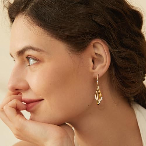Dangle Earrings For Women, Silver Plated Lightweight Drop Earrings With Sparkling Cubic Zirconia,14K Gold Plated Hypoallergenic Face Shaping Earrings For Wedding Party Daily Office Jewelry Gift - color: Gold