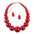 Fuqimanman2020 Chunky Large Simulated Pearl Choker Necklace Drop Dangle Earrings Crystal Bib Big Round Beaded Strand Multicolor Costume Statement Wedding Jewelry Set for Women Brides - color: Red
