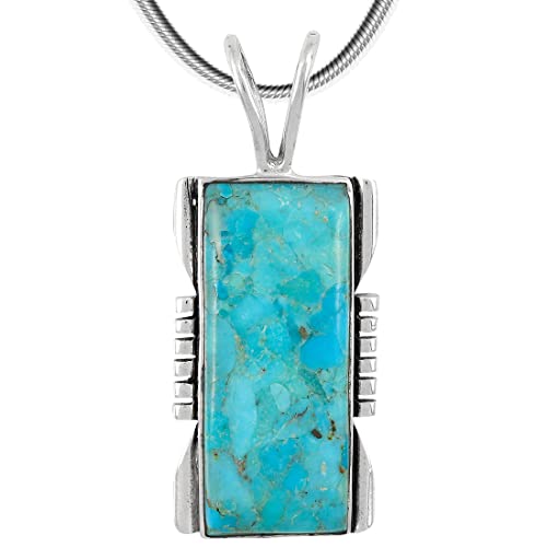 Turquoise Pendant Necklace 20" Sterling Silver 925 Genuine Gemstones - color: Turquoise w/Sterling Chain