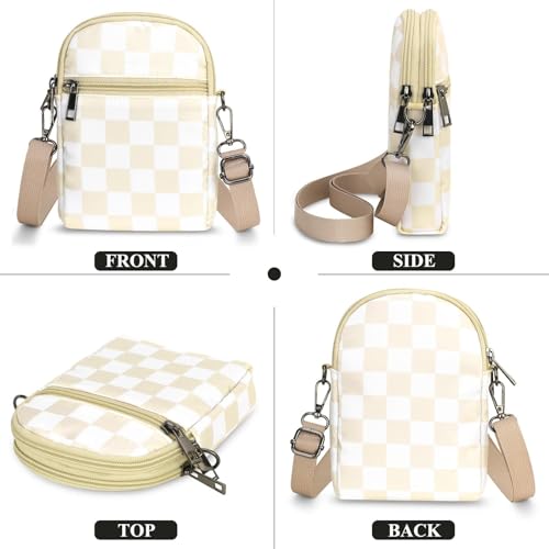 RFID Crossbody Bags For Women Travel, Small Cell Phone Purse - color: Beige Checkered