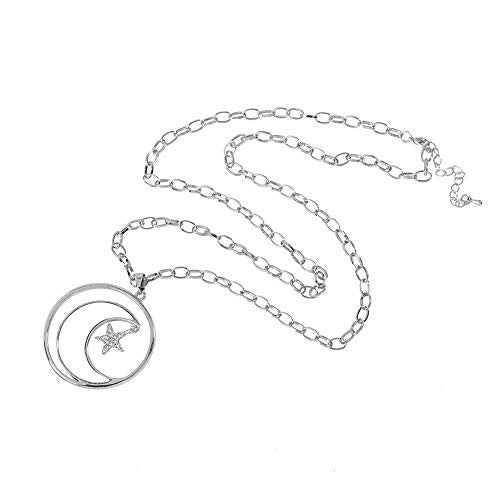Long Moon Star Shell Pendant Necklace for Women Sweater Layered Y Statement Bohemian Chain Mother Jewelry with Gifts Box - color: SULVER