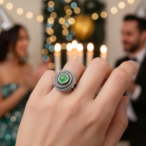 Mulit Circle Cross Lines Thick Top Jade Gem Ring,Silver Plated Cocktail Party Ring,Statement Ring Jewelry Gift for Women - color: RIng_B aventurine