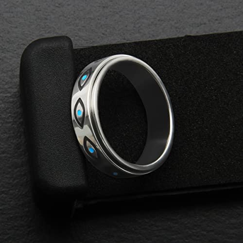 Anxiety Ring for Women Spinner Rings:Rotating Rings Stainless Steel 6mm Moon Star Anxiety for Men Band Jewelry Gift for Women Size 6 7 8 9 10 - color: Evil Eye-Silver
