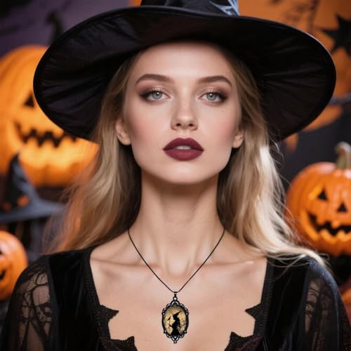 Halloween Gothic Witch Necklaces Cross Glass Pendant Necklace for Women Punk Vintage Black Dark Oval Cameo Necklace Witch Emo Necklaces Halloween Jewelry Witch Accessories 2025 - style: Witch