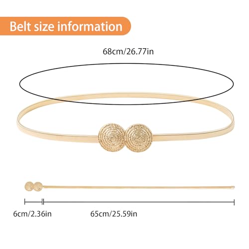 E-Clover Womens Fashion Metal Stretch Waist Skinny Belt Waistband - color: Gold-0014