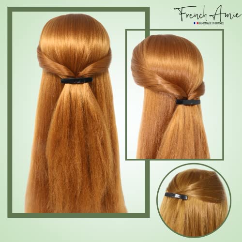 French Amie Small 2 1/4 inch Celluloid Handmade Hair Barrette No Slip Grip Durable Styling Women Hair Accessories Hair Clip for Girls, Made in France(Black) - color: Pearl, Black