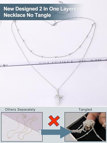 YIMERAIRE Upgraded Moissanite Crown Cross Necklace 14K Gold Vermeil 1.1 Carats Dainty Iced Out Easter Basket Stuffer Cross Jewelry S925 Sterling Silver Simple Gold Christian Faith Moissanite Cross Pendant Necklace For Women - color: Stackable-Silver
