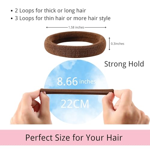 LuSeren 120 Pcs No Damage Hair Ties for Thick Hair, Large Soft Seamless Nylon Hair Elastics for Women, Ponytail Holders, Hair Accessories – brown - color: Brown