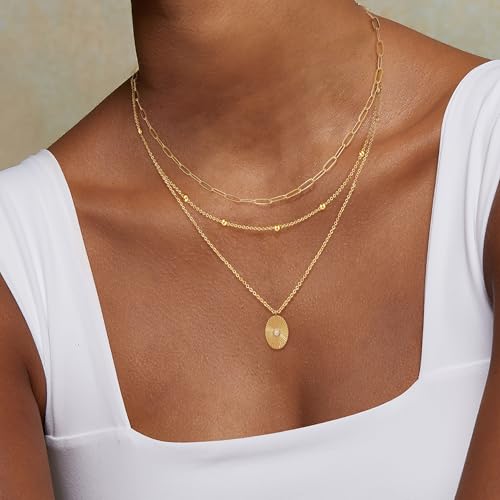 XIXINI Layered Necklaces for Women, Dainty Gold Necklace Stack 14k Gold Plated Layering Beads Choker Pendant Necklace Set Simple Statement Gold Necklaces for Women Trendy Fashion Gold Jewelry Sets - color: set3-Gold