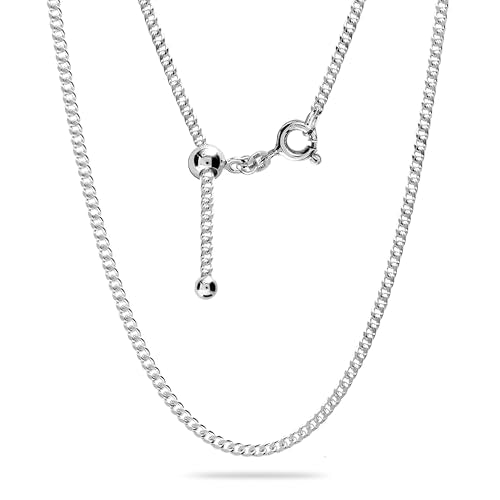 LeCalla 925 Sterling Silver Italian Jewelry Adjustable Chain Necklace, Sliding Bolo Chain Necklace for Women Slider Chain 14 to 24 Inch. - color: Curb Chain