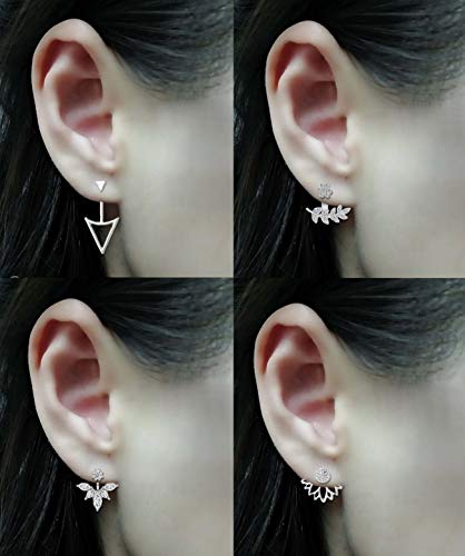 Tornito 6-12 Pairs Lotus Flower Earring Studs Chic CZ Earrings Jackets For Women Silver Rose Gold Tone - color: A:12 Pairs,Silver Tone