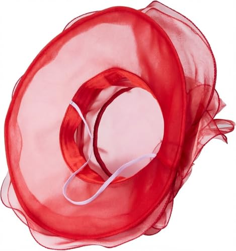 ORIDOOR Women’s Organza Church Tea Party Wedding Fascinator Derby Hat Wide Brim Sun Hats - color: C4-red