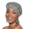 African Women Turban Caps Pre-Tied Twisted Turbans Head Scarf for Women Hair Wraps Cover Beanie Cancer Chemo Headwear - color: 1 Pack Twisted Braid: With Pearls Grey