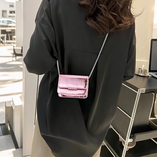 Sightor Silver Mini Crossbody Bag for Women, PU Leather Small Evening Purse, Dressy Clutch Handbag for Nightclub Parties - color: Pink