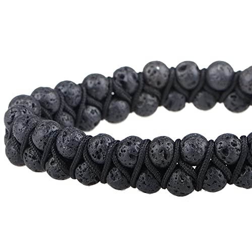 MASSIVE BEADS Double Layer Natural Chakra Healing Power Crystals Macrame Bracelet Yoga Stone Beads Gemstone Meditation Relax Anxiety Bangle for Unisex Women Men - color: Black Lava, size: 6mm