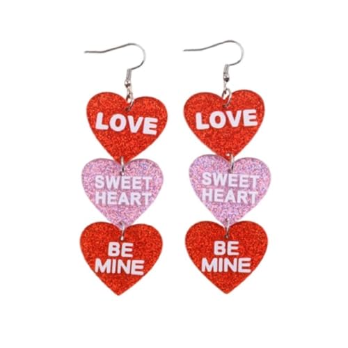 Colorful Shiny Love Heart Dangle Earrings Handmade Lightweight Glitter Acrylic Heart Shaped Hoop Earrings for Women Lovers Valentine's Day Mothers Day Party Jewelry Gifts - style: StyleF