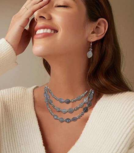 3 Layered Chunky Statement Necklace for Women Beaded Strand Necklaces with Earring Fashion Costumes Collar Necklace Jewelry Sets Gifts for Women - color: Grey