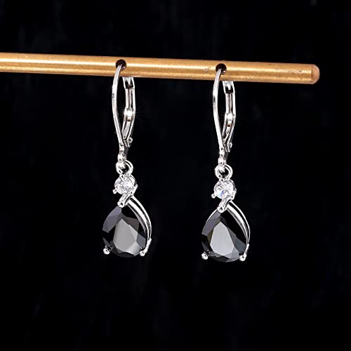 CiNily Teardrop Leverback Dangle Earrings for Women Hypoallergenic 14K Gold Plated Cubic Zircon Drop Earrings Fashion Crystal Earrings for Girls Jewelry Christmas Gifts - color: White Gold-Black CZ