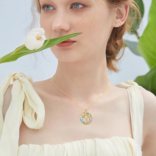 TOUPOP Tree of Life Necklace Gifts for Women 925 Sterling Silver Family Tree Pendant with Crystal Birthday Irish Jewelry Gifts for Women Her Wife Mom - color: 03-Gold-White Crystal
