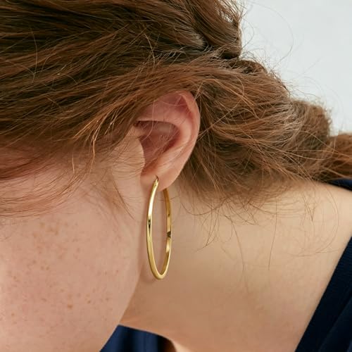 14K Gold Hoop Earrings for Women 14K Gold Earrings for Women Gold Hoop Earring for Womens Hoops Understated Elegance with Smooth Lines Hoops Earring for Womens 20/25/30/35/40/50 mm - size: 50MM