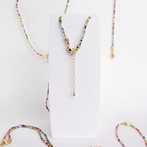 Colorful Pearl Beaded Initial Choker Necklaces for Women, Boho Handmade Personalized Seed Beads Letter Name Necklace Beach Surfer Bohemian Jewelry Gift - color: C