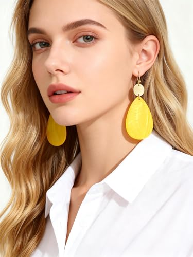 Elisheva Bohemian Lightweight Mother of Pearl Shell Drop Dangle Earrings for Women, Boho Chic Hippie Waterdrop Statement Jewelry Gift - color: yellow